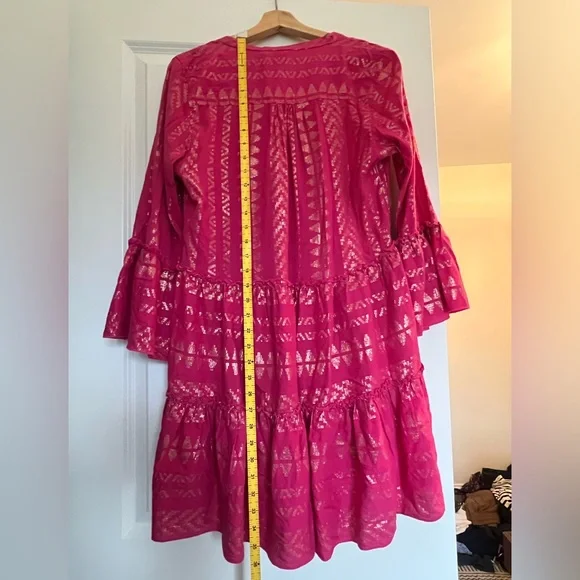 Elan Hot Pink Tiered Mini Dress with Metallic Accents - Picture 6 of 7